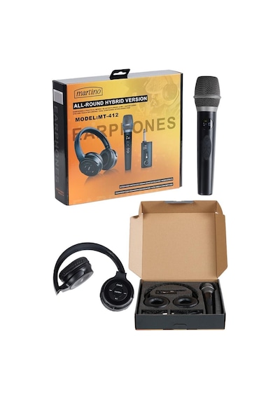 Martino Mt-412 Kablosuz Mikrofon Referans Kulaklık Karaoke Ve Pratik Seti Distortion Tws Özellikli