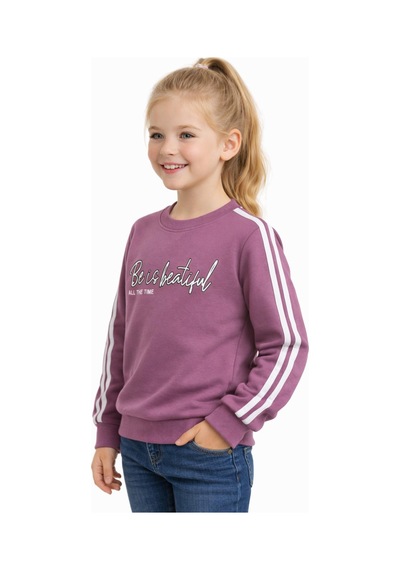 Kız Çocuk Kol Şeritli Sweatshirt Bgl-st05269 Gül Kurusu