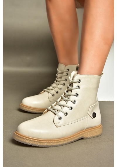 Fox Shoes R374821609 Bej Alçak Tabanlı Klasik Kadın Bot Bej
