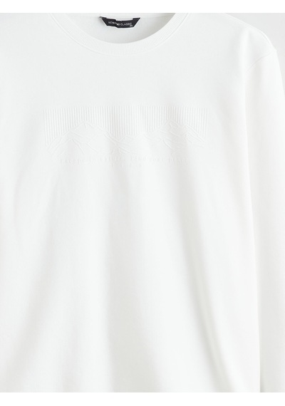 Lcwaıkıkı Classic Beyaz Büyük Beden Bisiklet Yaka Baskılı Erkek Kalın Sweatshirt