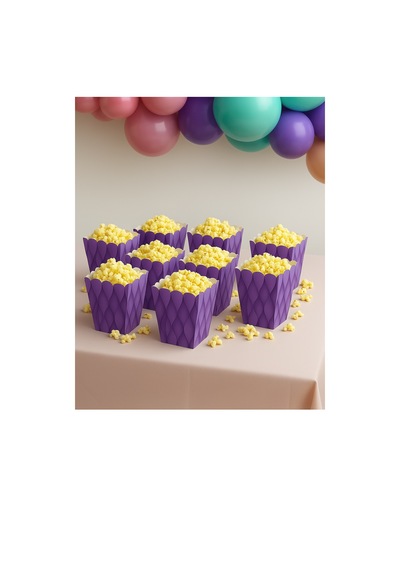 Mısır Kutusu Pop Corn Kutusu Dalgalı Mor Desenli / 8 Parça