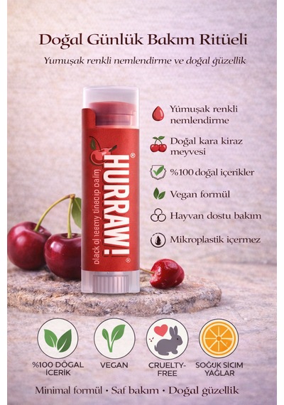 Hurraw Moon + Black Cherry Dudak Balm Seti 2 Li Gece Onarıcı & Doğal Renkli Dudak Bakımı % 100 Doğal