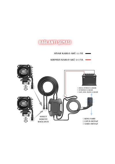 Motosiklet Led Sis Farı Seti Çift Renk Tüm Montaj Aparatları Ve Kablo Set İle Kolay Montaj 12-24v