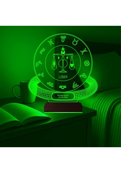 Luvivia Terazi Burcu Libra Astroloji Doğum Günü Hediyesi Kişiye Özel 3d Lamba - Masa Gece Lambası