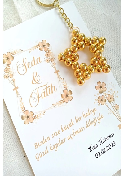 30 Adet Uzun Zincirli Parlak Gold Yıldız Anahtarlık - Kına Hedim1