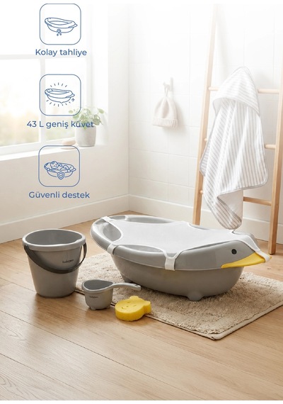 Babyjem Neşeli Ördek Banyo Seti 5 Parça Soft Gri Çok Renkli