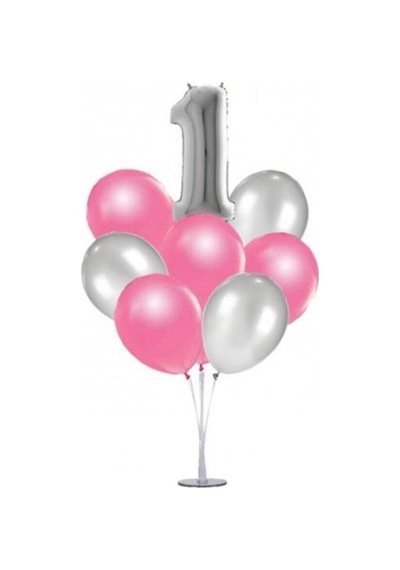1 Yaş Rakam Folyo Balon Altın Gold 40 CM Balon Stand. 6 Adet Bal
