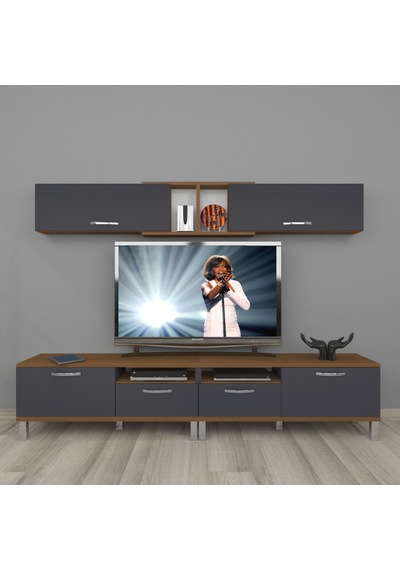 Decoraktiv Eko 5220 Mdf Krom Ayaklı Tv Ünitesi Tv Sehpası Ceviz - Antrasit
