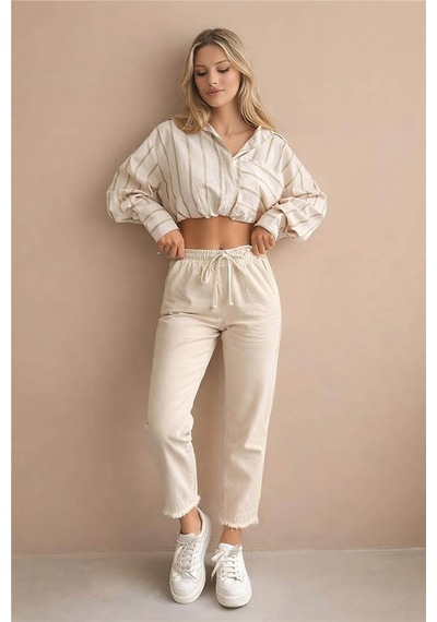 Fashion Friends Paçası Püsküllü Kadın Pantolon 26y0391k1 Taş