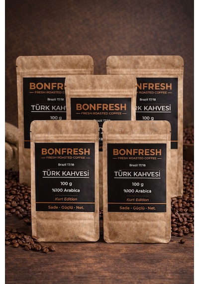 Bonfresh Türk Kahvesi - Brazil 17/18 - %100 Arabica - 100gr 5 Li Paket 5x100gr İnce Öğütülmüş
