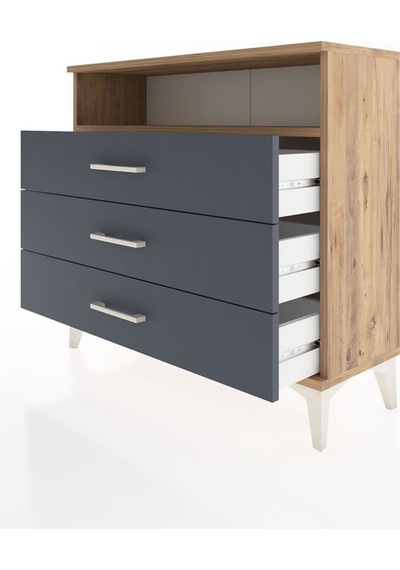 Arges Şifonyer Tek Raflı 3 Çekmeceli 88x30x80 Çam-antrasit Çam
