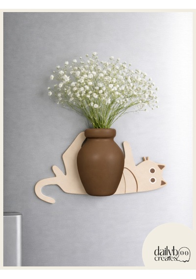 Kedi Bıyığı Toplayıcı Magnet-vazolu Buzdolabı Süs-2 Renkli Yatan Kedi Bıyığı Biriktirme Magnet Bej