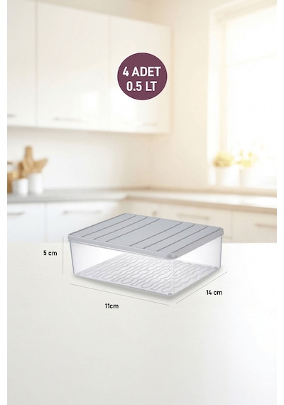Selka Home 4 Adet 0.5 Lt. Nora Organizer Buzdolabı Buzluk Düzenleyici Saklama Kabı