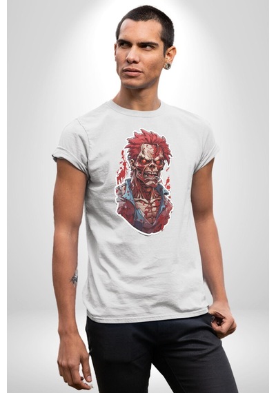Zombi Kırmızı The Walking Dead Unisex Unisex Beyaz Organik Baskılı T-shirt Penye Yüksek Kalite Beyaz