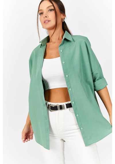 Armonika Kadın Çağla Yeşili Oversize Uzun Basic Gömlek Arm-22y001118
