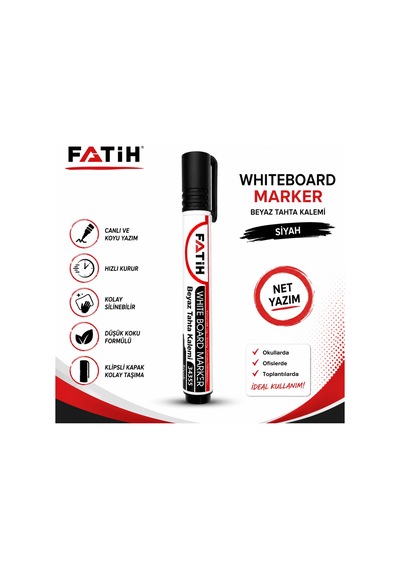 Fatih Beyaz Tahta Kalemi Siyah Whiteboard Marker Silinebilir Hızlı Kuruyan 1 Adet