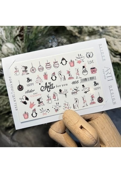Arti 466 Yılbaşı Temalı Nail Art Sticker - Profesyonel Su Transfer Tırnak Süsleme Beyaz