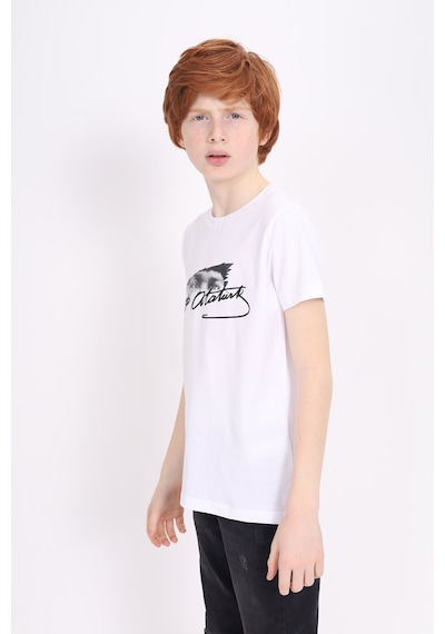 Toontoy Kids Toontoy Unisex Çocuk Atatürk Baskılı Tişört Beyaz