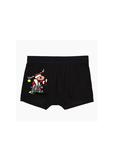 Mutlu Yıllar Erkek Siyah Boxer Siyah