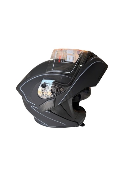 Çene Açılır Kask Mat Siyah Gri Çizgi R Grey L Jk902