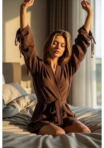 Combattente Exclusive Products Yeni Sezon Müslin Kimono - Bağlamalı Kol Detayı, Lüks Oversize Kadın Kimono - Oeko-tex Sertifikalı Kumaş Kahverengi Combattente Exclusive Products Yeni Sezon Müslin Kimono - Bağlamalı Kol Detayı, Lüks Oversize Kadın Kimono - Oeko-tex Sertifikalı Kumaş Kahverengi