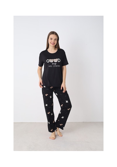 Elitol Nakışlı Milan Örme Kısa Kol Kadın Pijama Takımı Desenli-5