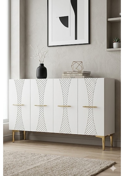 Ka1232bg Slim Konsol Ve Tv Sehpası Beyaz -gold 120cm Beyaz-gold