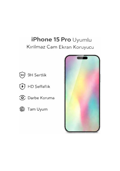 Apple Apple iPhone 15 Pro Uyumlu Kırılmaz Cam Ekran Koruyucu 9h Temperli Cam Hd Şeffaf