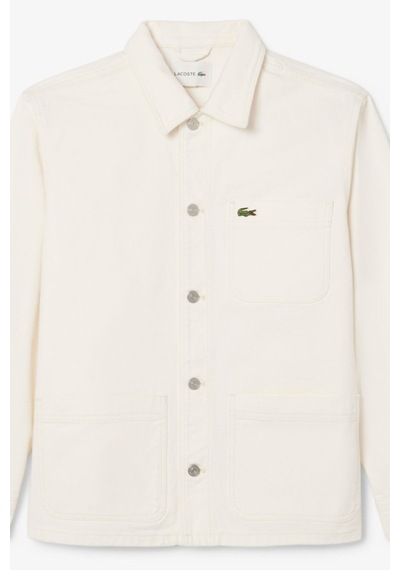 Lacoste Men's Oversized Fit Cream Shirt Bol Kesim Erkek Denim Gömlek Krem