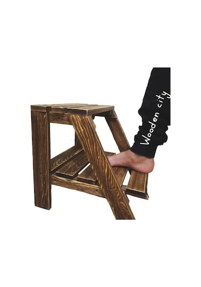 Ahşap Basamak Tabure Çocuk Bebek Banyo Wc Lavabo Merdiven Yükseltici Kahverengi