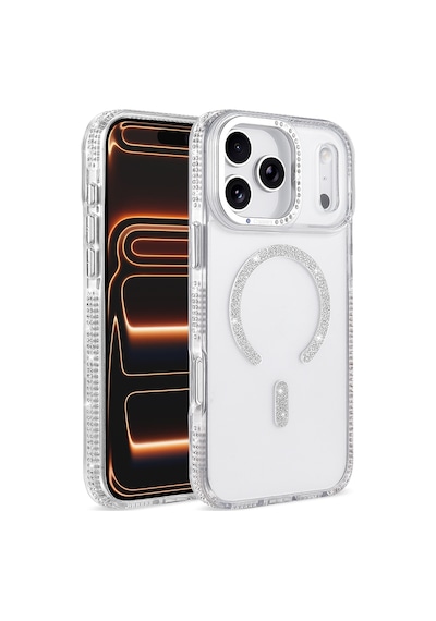 Apple iPhone Uyumlu 18 Pro Max Kılıf Taşlı Simli Magsafe Kamera Yükseltili Silikon Pazarplus Mürdüm