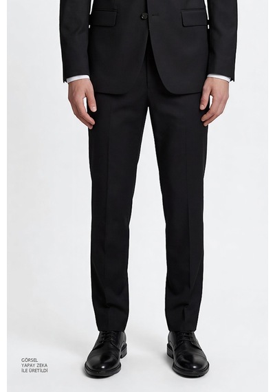 AC&Co / Altınyıldız Classics  Erkek Sıyah Slim Fit Dar Kesim Mono Yaka Takım Elbise Siyah