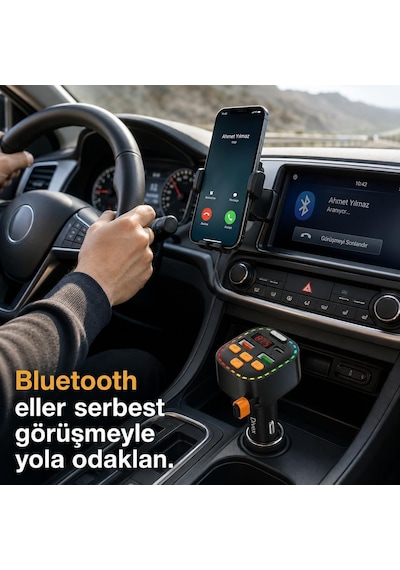Bluetooth 5.3 Fm Transmitter, Dahili Type-c Kablolu Çift Usb 3.1a Araç Şarjı, Eller Serbest Görüşme, Mp3/wma/flac