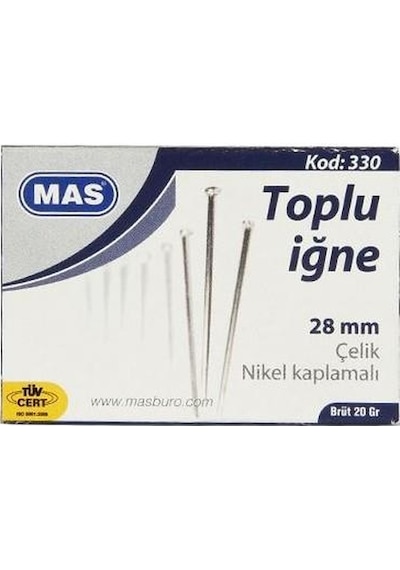 Mas 330 Toplu İğne 20 Gr. Nikelli 28 Mm.