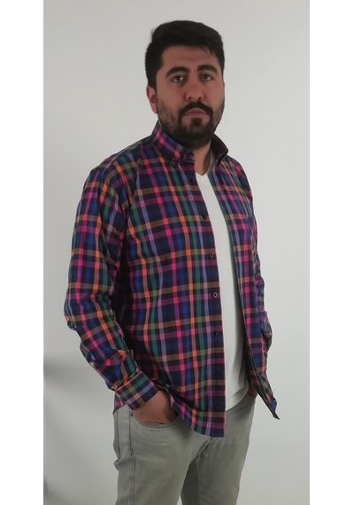 Tousus Regular Fit Ekose Likralı Erkek Gömlek Kls-4008-tss Lacivert