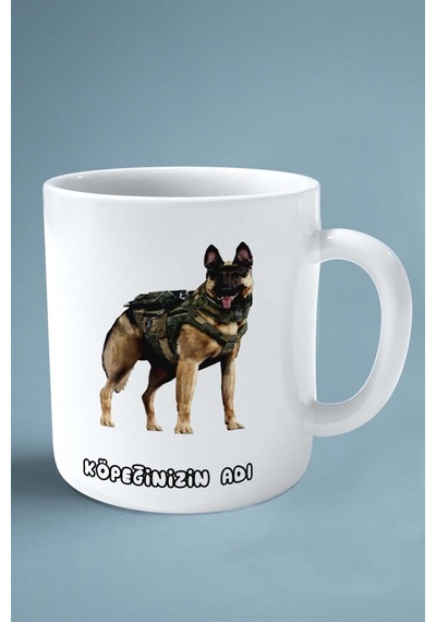 German Shepherd Alman Köpek Isimli Kişiye Özel Baskılı Kupa Bardak Yanak Tombiş Çok Renkli