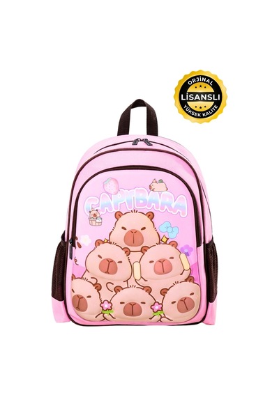 Capybara Lisanslı Çocuk Okul Sırt Çantası Eva Ön Yüzeyli Pudra Pembe