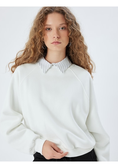 Koton Basic Sweatshirt Bisiklet Yaka Dikiş Detaylı Şardonlu Ekru 5wal10192ık Ekru