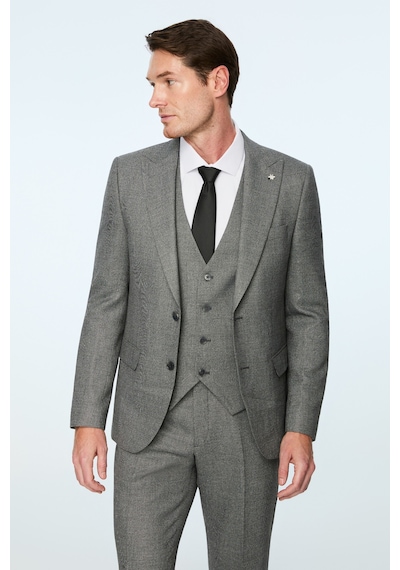 Morven Erkek Siyah Poliviskon Trend Desenli Slim Fit Sivri Yaka Yelekli Takım Elbise 26mc001084001 Siyah
