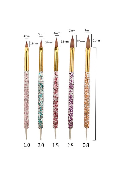5 Adet Nail Art Fırça Seti, Fırçalı Tırnak Süsleme Desen Seti Dot Kalemi 5'li Tırnak Boyama Nail Art Çok Renkli