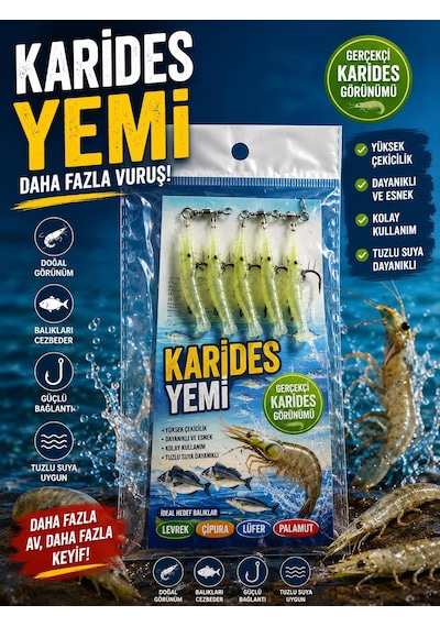 Valkyrie Fosforlu Silikon Karides Yem 5 Li İğne X 5 Paket Hazır İğneli Gece Parlayan Lrf Olta Yemi