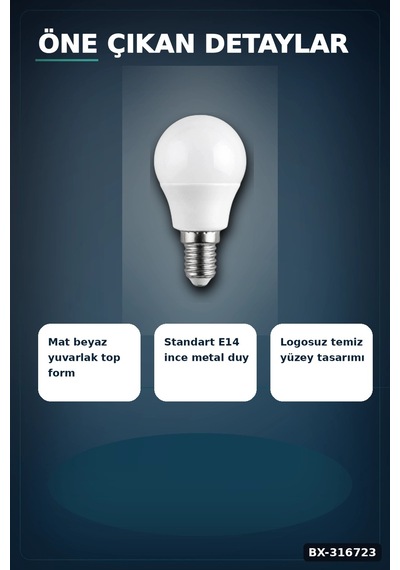 Led Top Ampul E14 İnce Duy 6w 6500k Beyaz Işık 540 Lümen Avize Aplik Ampulü Bx-316723