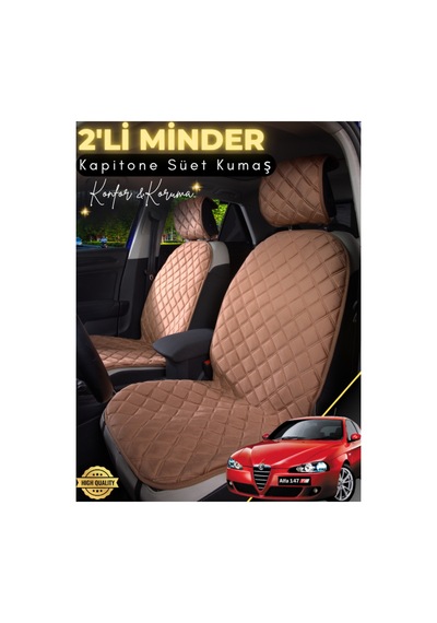 Alfa Romeo 147 Uyumlu 2'li Süet Oto Koltuk Minderi Universal Hızlı Montaj Su Geçirmez A1 Kahverengi