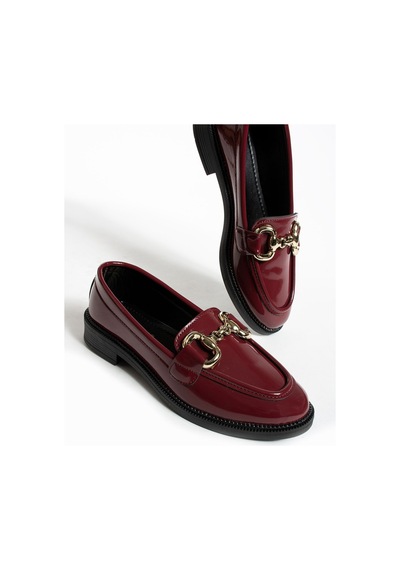 Jane Kadın Loafer Makosen Casual Toka Detay Günlük Ayakkabı Bordo Rugan
