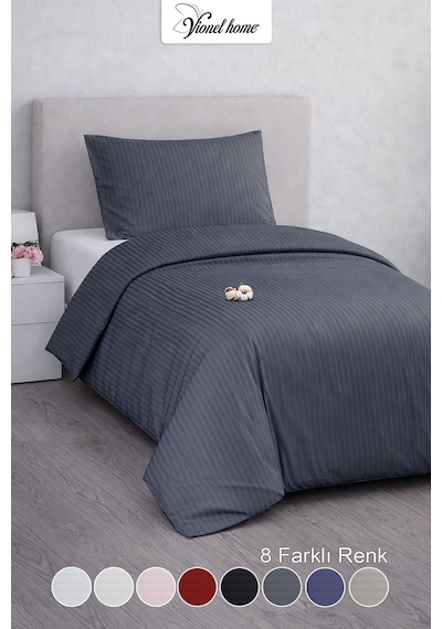 Tek Kişilik %100 Pamuk Saten Nevresim Seti Premium Seri 8 Renk Seçeneği 160x220 Antrasit