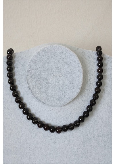 8 Mm Lal Garnet Granat Doğal Taş Kolye Altın
