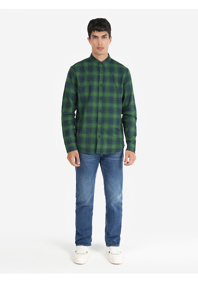 Colin's Colins Slim Fit Kareli Yeşil Erkek Uzun Kol Gömlek Yeşil