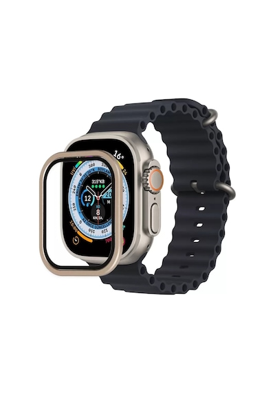 Newface Apple Watch Ultra 49mm Alüminyum Kasa Cam Ekran Koruyucu - Gold