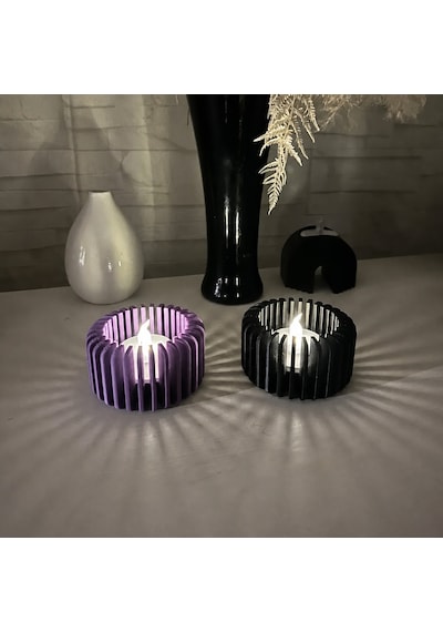 3d Baskı Modern Çizgili Mumluk - Tealight Mumluk 1 Adet -mor Diğer