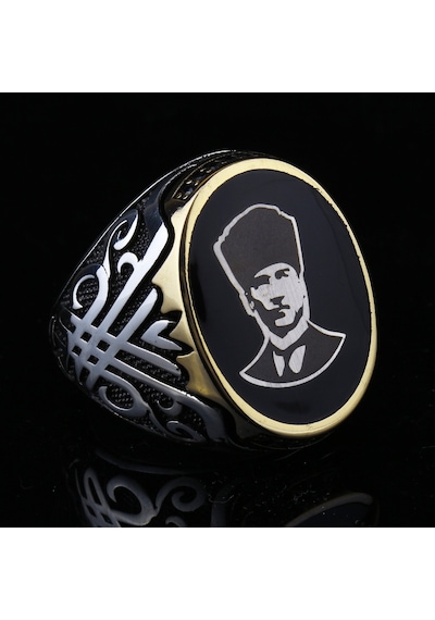Fkgümüş 925 Ayar Gümüş Lale Motifli Atatürk Erkek Yüzük Silver